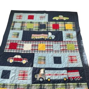 Pottery Barn Kids reversible blue/plaid bed spread 66x83